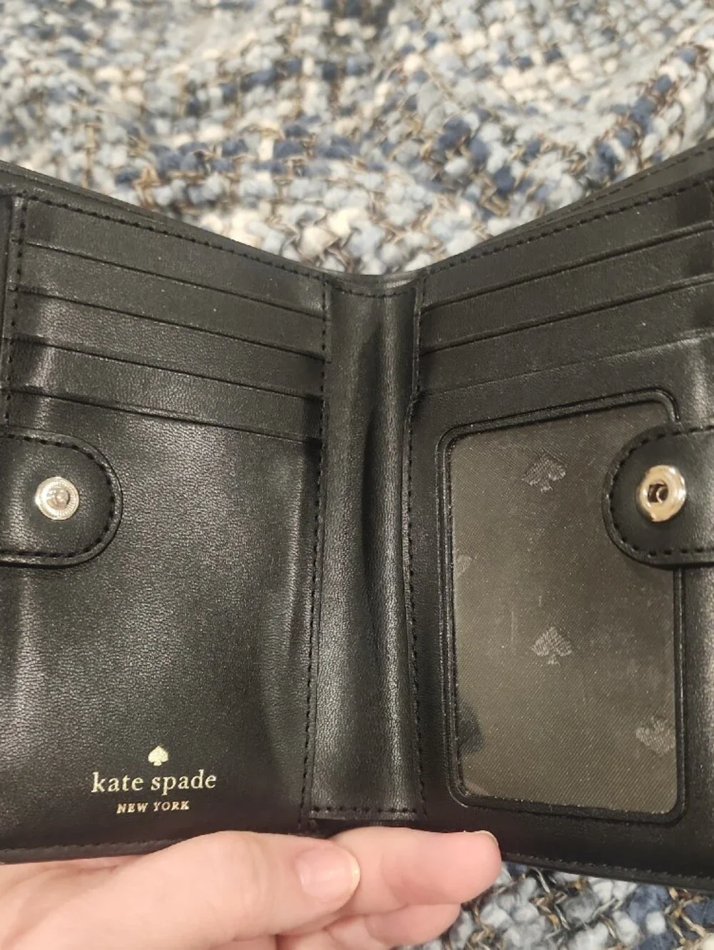 kate spade Black Pebbled Leather Zip Around Wallet with Gold Logo- Excellent